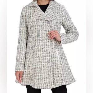 Laundry By Shelli Segal Tweed Coat with Black and White Pattern